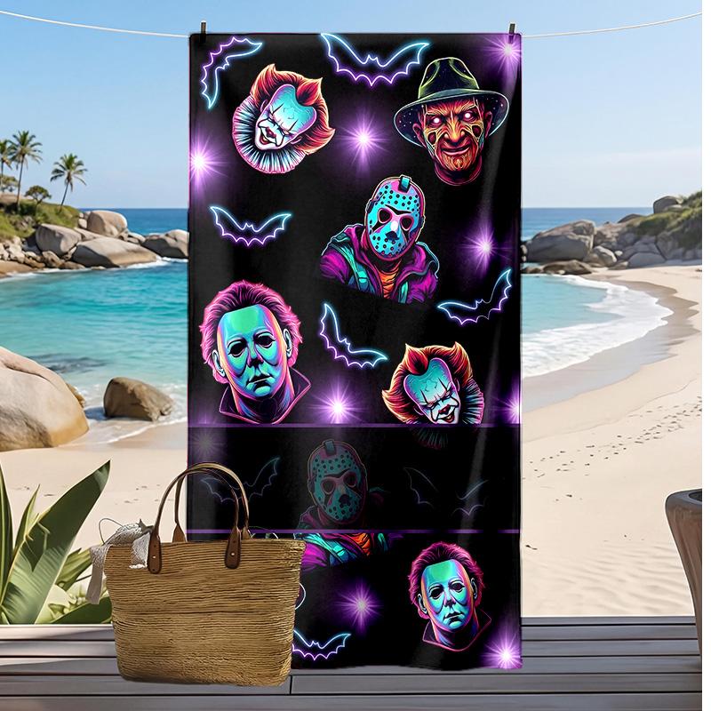 horror movie characters Printed Quick Dry Beach Towel Super Absorbent Soft Lightweight Bath Towel for Pool Summer Travel