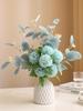 Eucalyptus Ball Chrysanthemum Bouquet in Ceramic Vase - Artificial Dried Flowers for Living Room or Dining Table Decor
