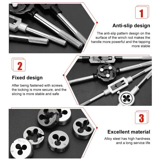 Metal Carbon Steel Tapping Tooth Set with Storage Box Durable Wear-Resistant High Precision Wide Size Range Tapping Tooth Kit