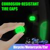 Glow-in-The-Dark Tire Valve Caps Set Universal Waterproof Lights Stem Covers Wear-Resistant Vehicle Tire Valve Caps