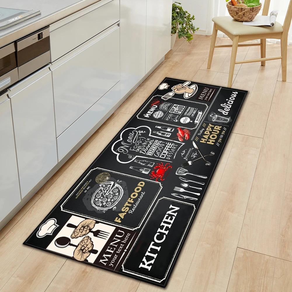 Non Slip Kitchen Runner Rug Tableware Pattern Wear Resistant Floor Mat Home Decor Carpet