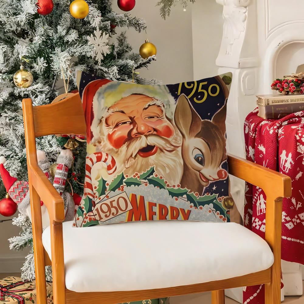 

Warm Christmas Cartoon Decorations Third Pillow Case Silky Short Plush With Invisible Zipper Dustproof Sofa Cushion Cover 12x12Inch