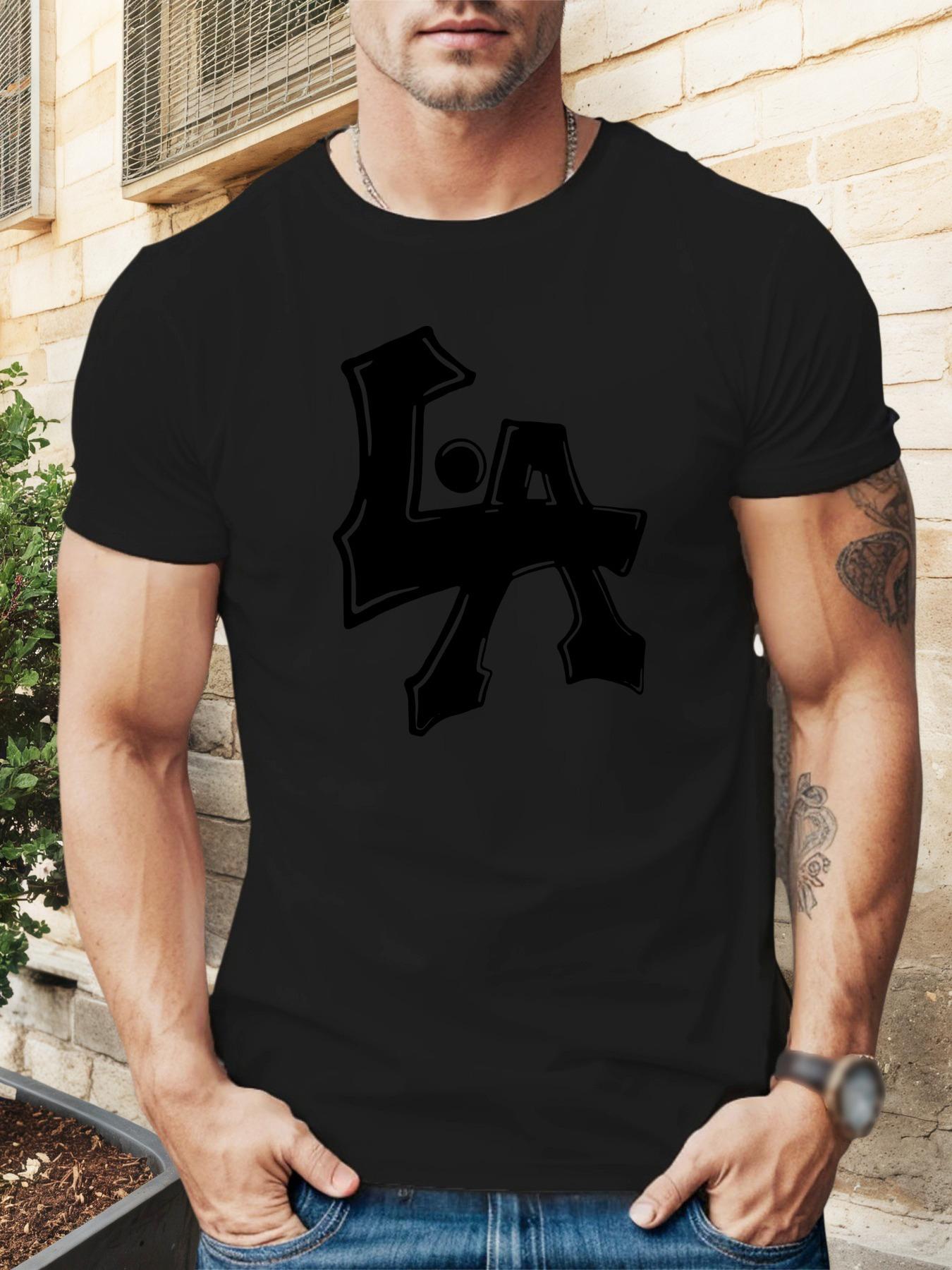 LA Graphic T-shirt - Red Casual Summer Tee with Bold Black Lettering S