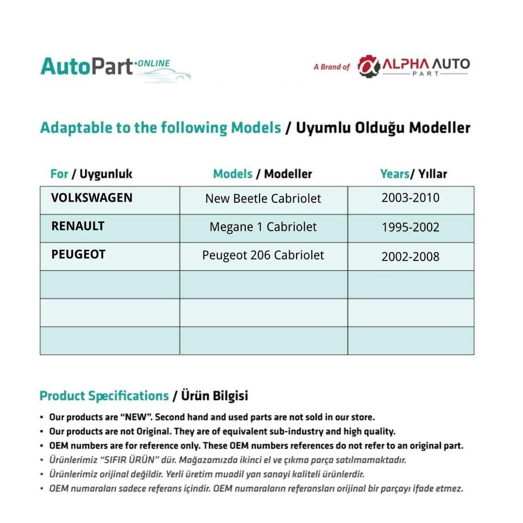 Left Rear Window Jack Plastic - Set of 2 for Volkswagen New Beetle Cabriolet