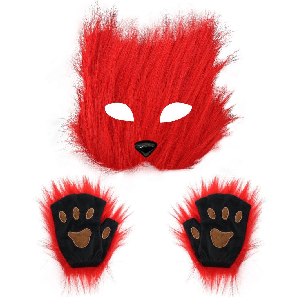 Weihnachts-Cosplay-Set: Niedliche Bärenpfoten-Handschuhe & Plüsch Waschbär Halbmaske
