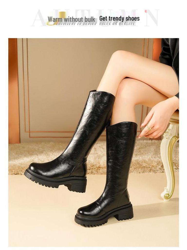 Women's Knee-High Thick-Soled Velvet Winter Boots - Warm Cotton, Height-Enhancing