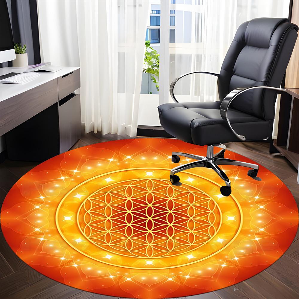 1pc Flower of Life Mandala Chair Carpet for Office, Non Slip, Soft and Durable Office Rug