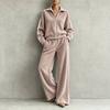 Women's Corduroy Casual 2 Piece Outfit with Zip Front Jacket and High Waist Wide Leg Pants for Fall Winter