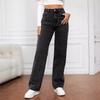 High Waist Wide Leg Denim Pants Women Thin Cotton Straight Cut Casual Chic Trousers