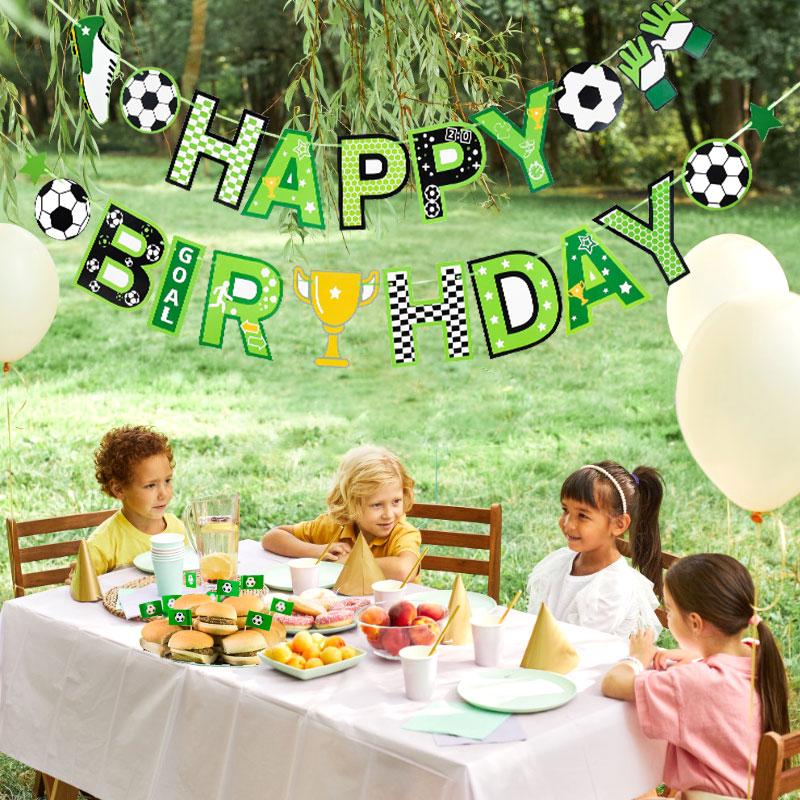 Football Theme Party Happy Birthday Banner Garland Kids Boy Soccer Birthday Decoration Favors Cupcake Topper Flags Supplies