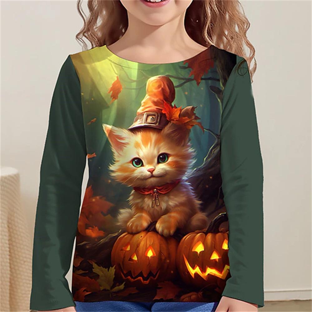 

Cool Cat Children s 3D Digital Printed Girls Fashionable and Comfortable Round Neck Long Sleeved T-shirt 170 авокадо