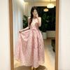 2026 Floral Print Sleeveless A-Line Midi Dress Women Cinched Waist Pink Chic Beach Vacation