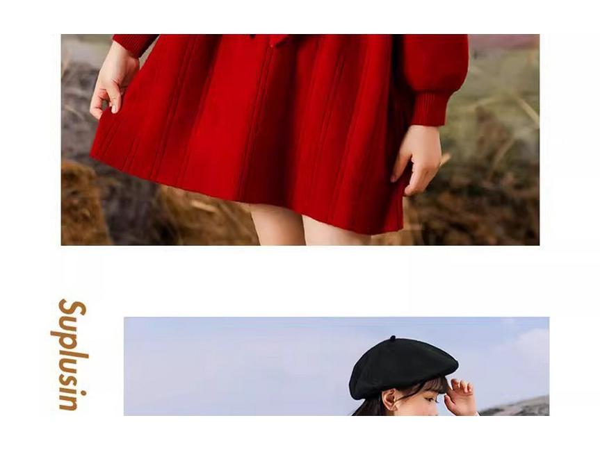 Girls' Red Faux Two-Piece Knitted Dress, 2025 Style, Autumn/Winter Fashion for Big Girls
