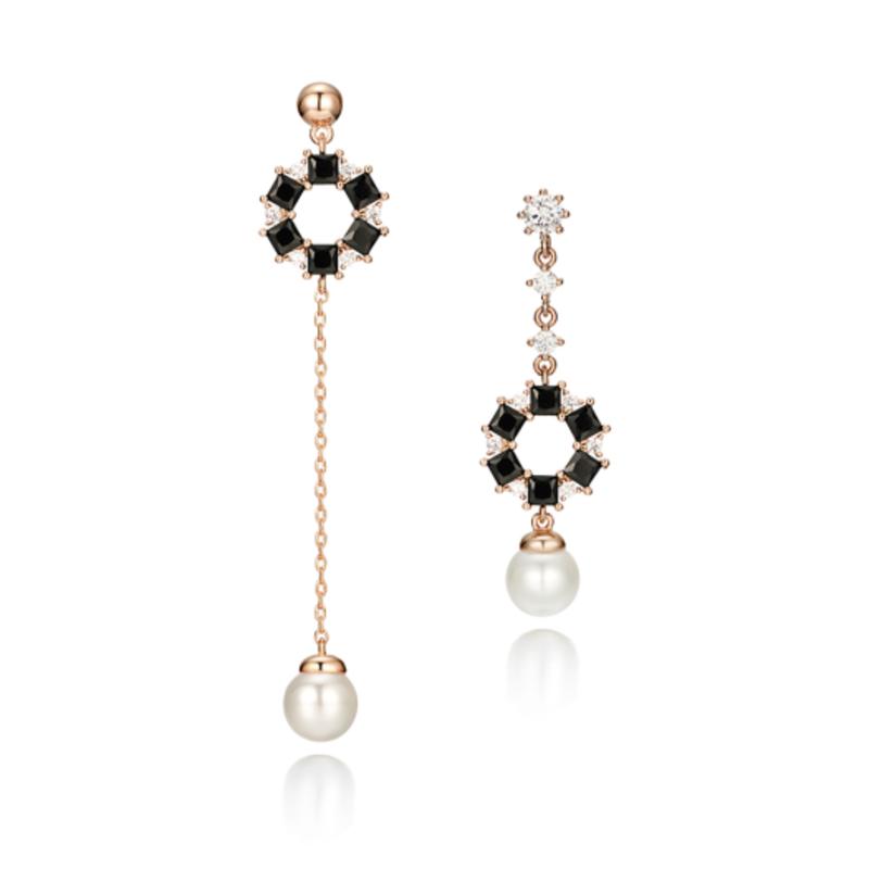 

CRANNE 14K Black Flower Uneven Drop Earrings (Gold Pin) C24EGP183 rose gold
