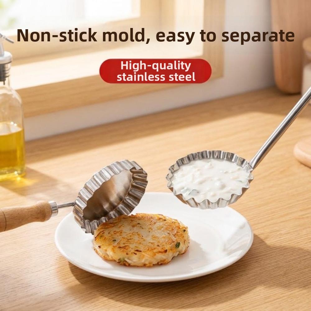 Stainless Steel Fried Food Mold Wooden Handle Shrimp Cakes Mold Oil Pier Mold Easy To Separate