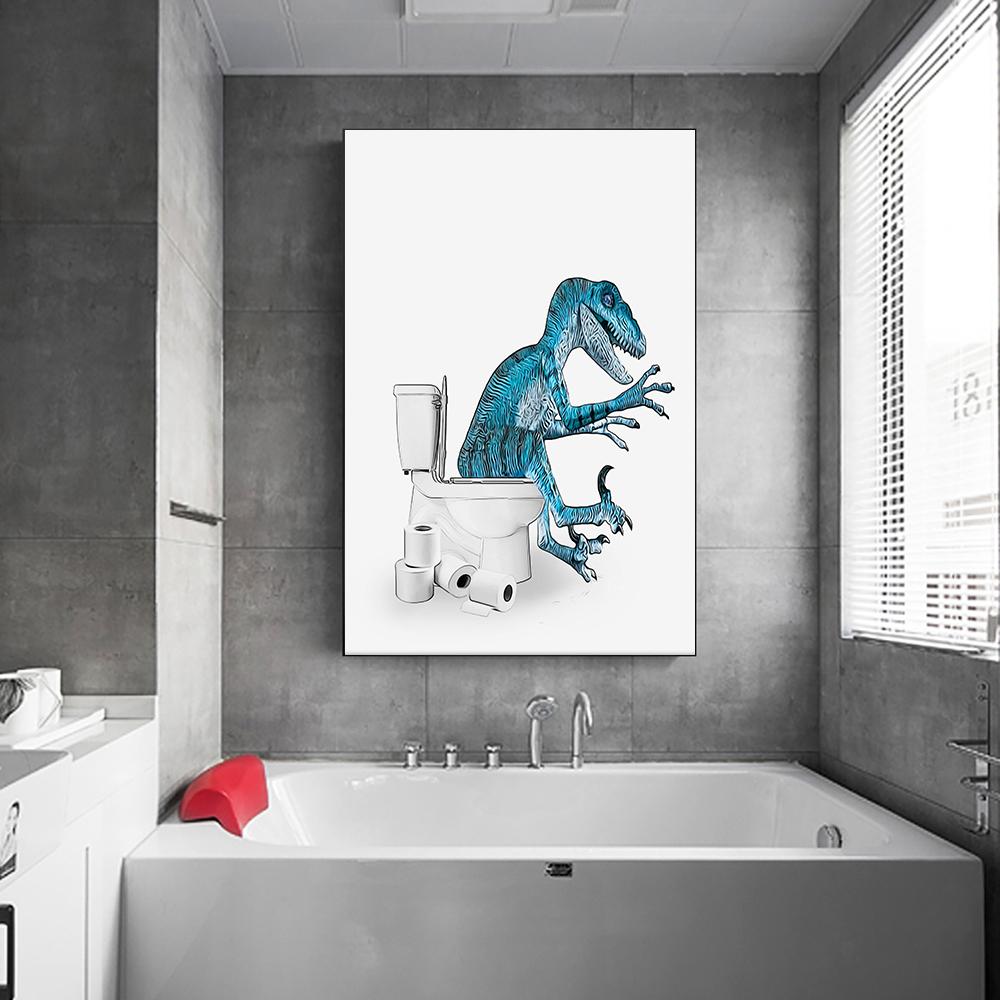 Dinosaur Funny Raccoon Rhino Art Poster Wall Canvas Painting Toilet Paper Animal Canvas Painting Bath Room Home Decor Black Cat
