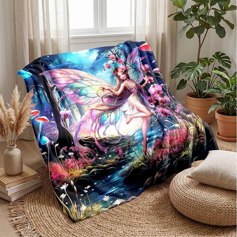 Fairy and Unicorn in Fantasy Forest Theme blanket Lightweight Warm Flannel Blanket Decorative Throw Blanket for Home Decoration