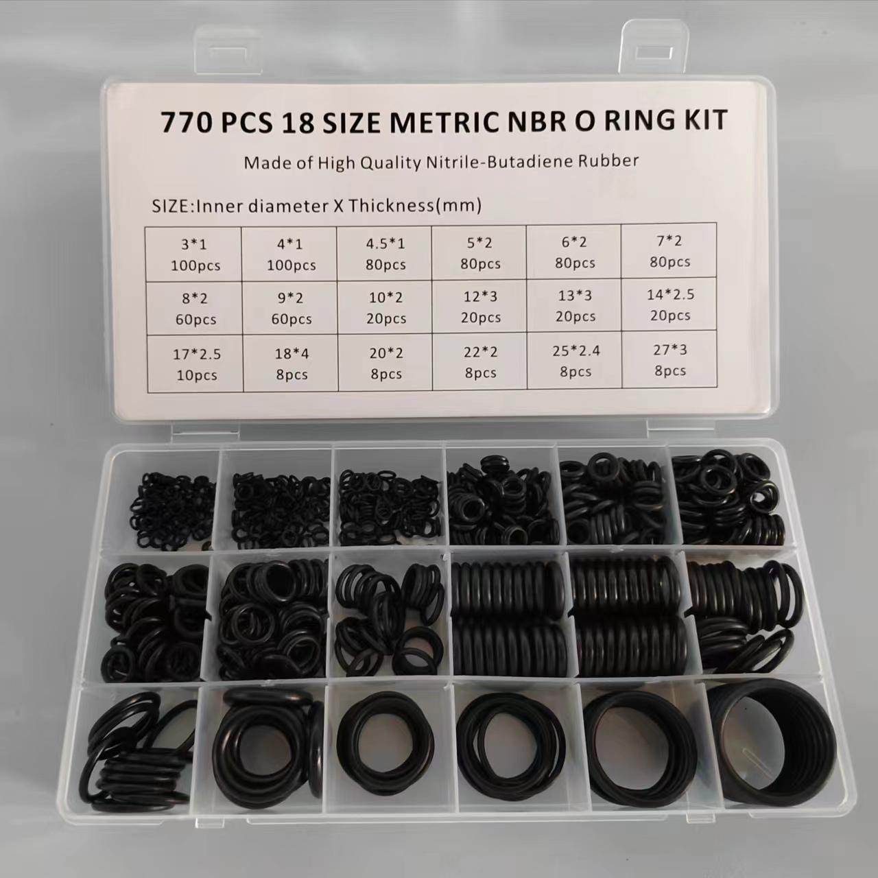 

770pcs Durable Rubber O Ring Kit - 18 Sizes for Pressure Washer, Plumbing, Air & Gas Connections - Resists Oil & Heat