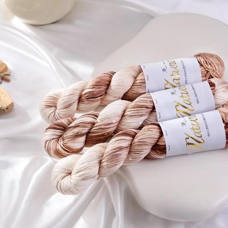 100g/Roll Thin Gradient Color Tencel Sequins Hand-Dyed Lace Yarn for Summer Hand Knitting Crochet Thread for Shawl Scarf 300M