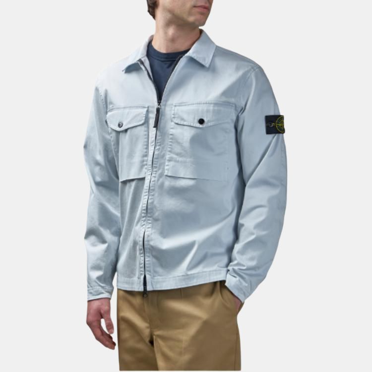 Stone Island Solid Color Logo Zip Long Sleeve Jacket Unisex jackets Ice-Blue K1S151200128S0012-V0041