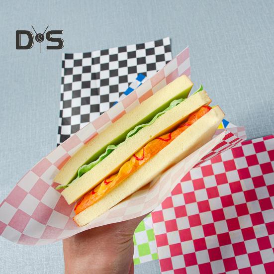 50 Stück Sandwichverpackungen, fettabweisendes Feinkostpapier für Lebensmittel, klassische karierte Korbeinlagen, Sandwichverpackungspapier für Burger, Grillabende, Partys