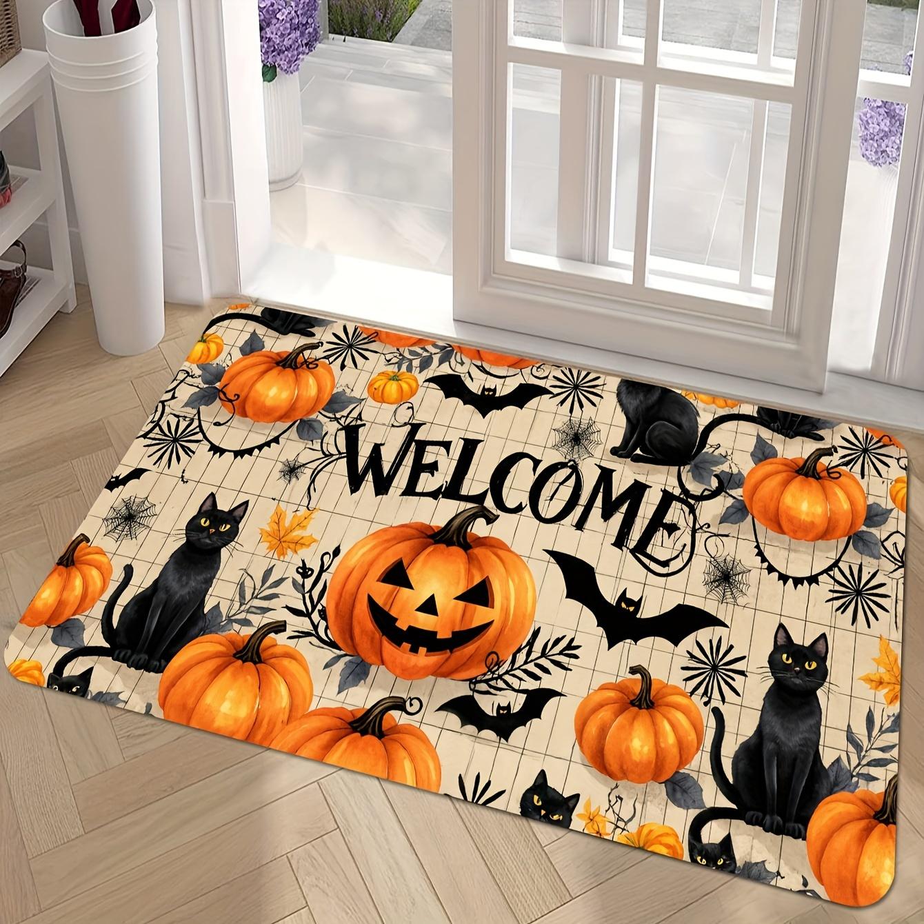 

Halloween-Themed Door Mat with Pumpkin & Black Cat Design - Washable Polyester, Perfect for Entryway, Living Room 40X60cm