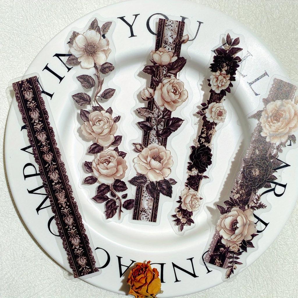 15 Pcs PET Flower Lace Strip Sticker DIY Hand Account Collage for Scrapbooking Junk Journal Decorative Stickers