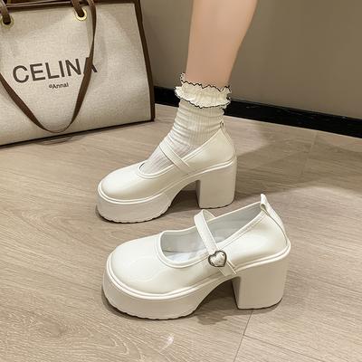 Thick High-heeled Small Leather Shoes Women's French Mary Jane Autumn 2025 New Fashionable Versatile Thick-soled Heightening Single Shoes
