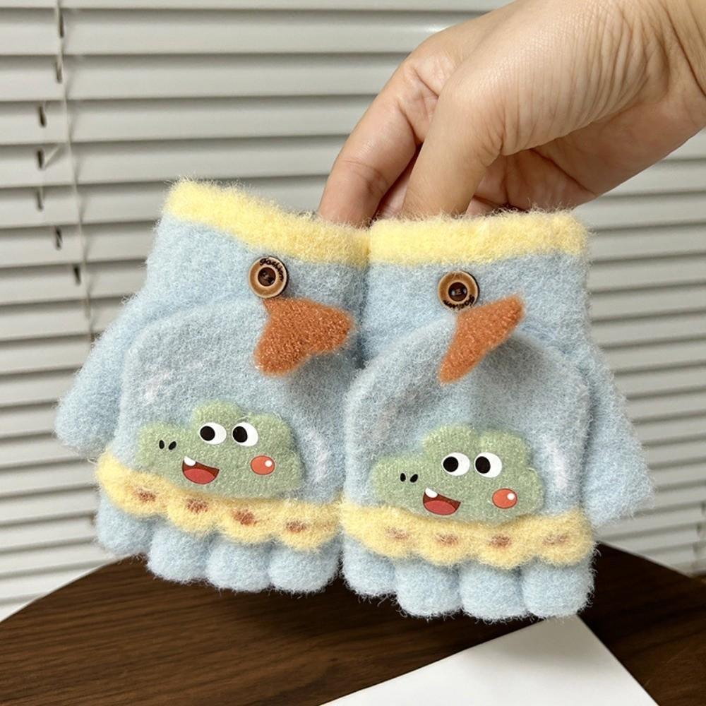 Cold Proof Little Kids Flip Top Gloves Convertible Cartoon Children Gloves For 4 To 8 Years