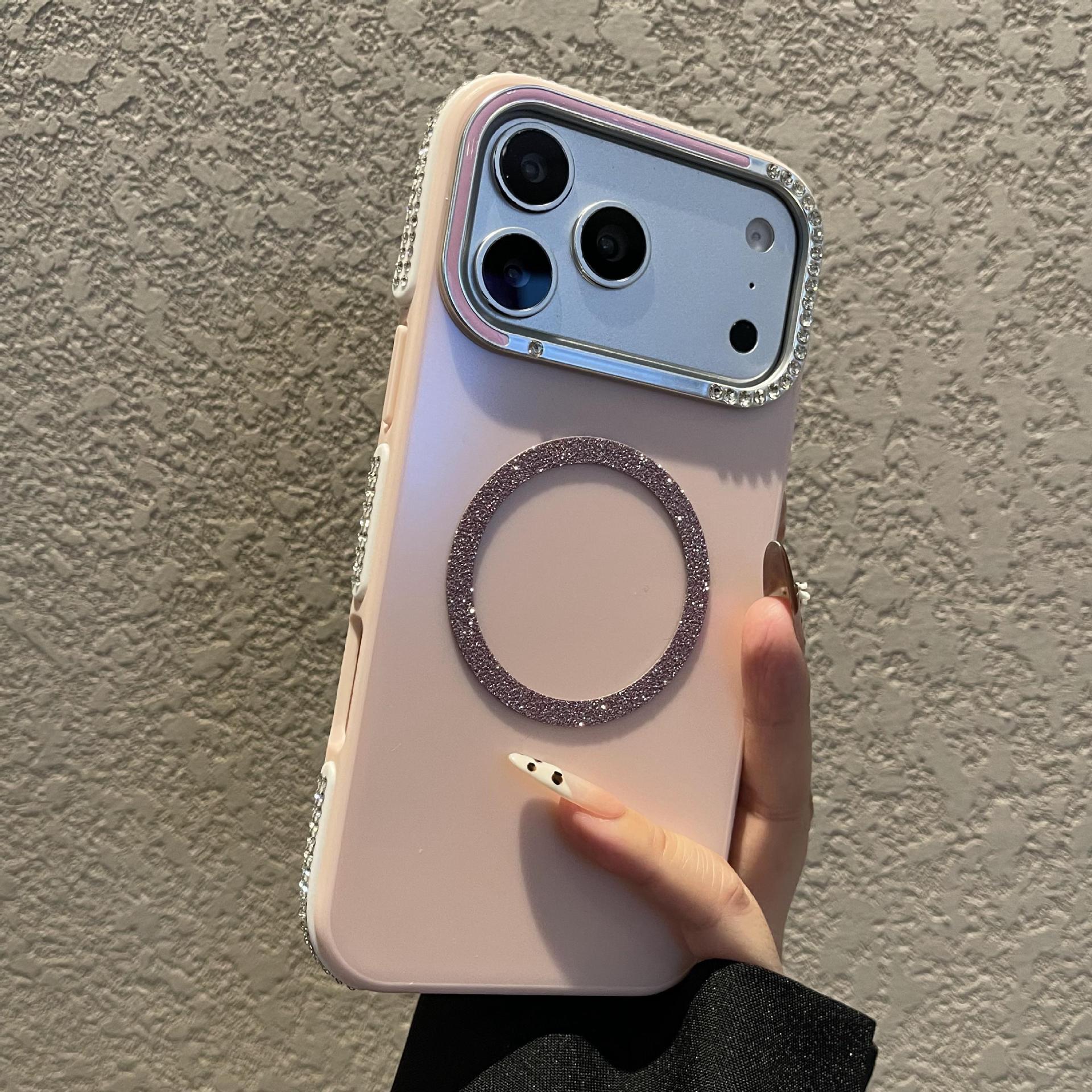 

AG Magnetic Frosted Diamond Inlaid Phone Case for iPhone 13/14/15/16/17 Pro Max - High Appearance iPhone 16 Pro Max