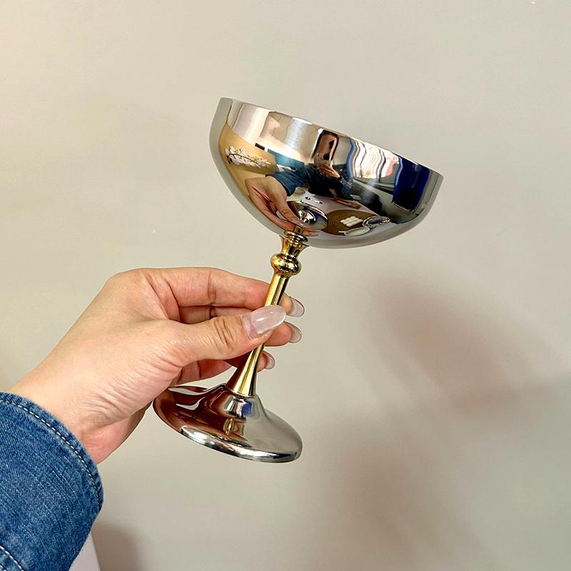 304 Edelstahl Salatschüssel Bar Hohes Fußdesign Kreative Silber Retro Eisbecher Restaurant Obstbecher Zubehör