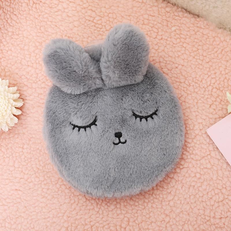 

400ml Plush Rabbit Hand Warmer Insulating Period Hot Water Bag Winter Feet Warmers Reusable Warm Bottle for Pain Relief Therapy сірий