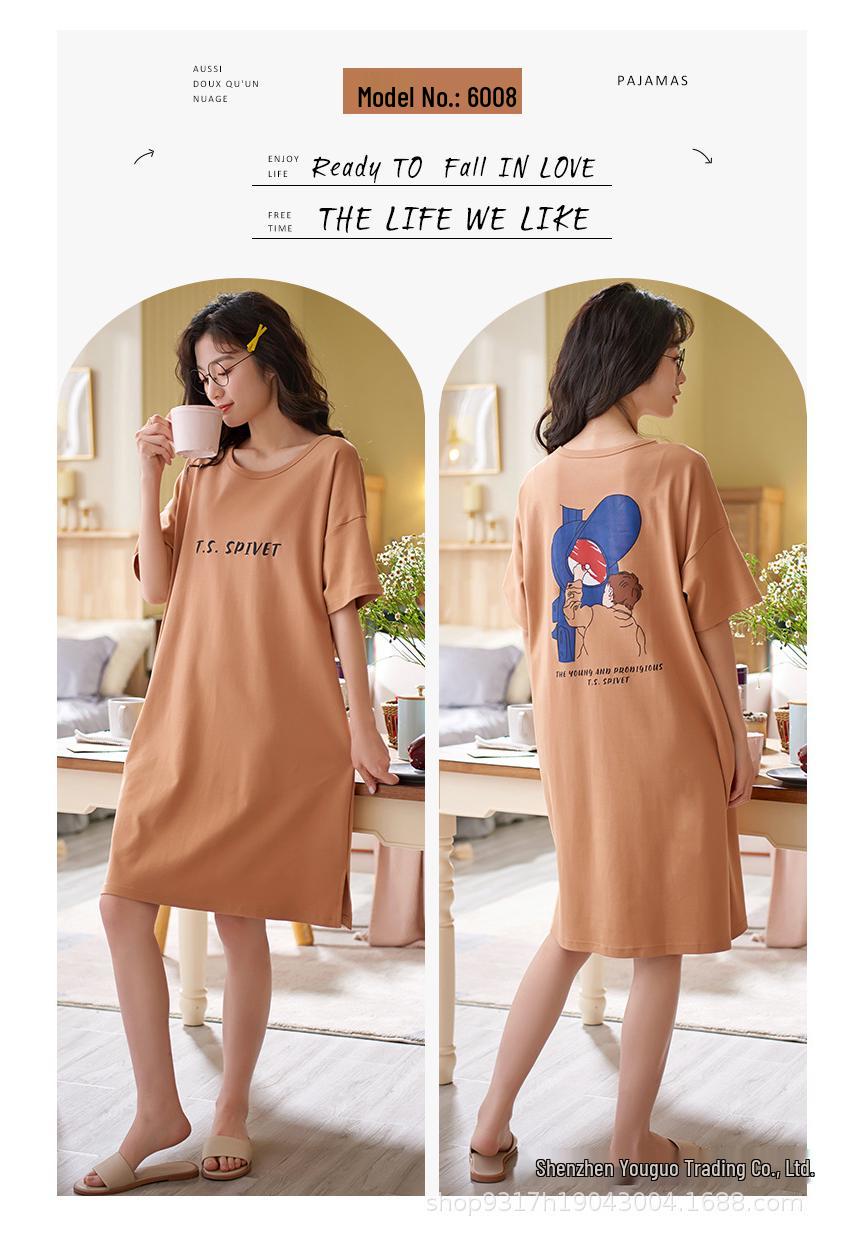 Summer Pure Cotton Short-Sleeve Nightgown - Women s Nightwear Pajamas