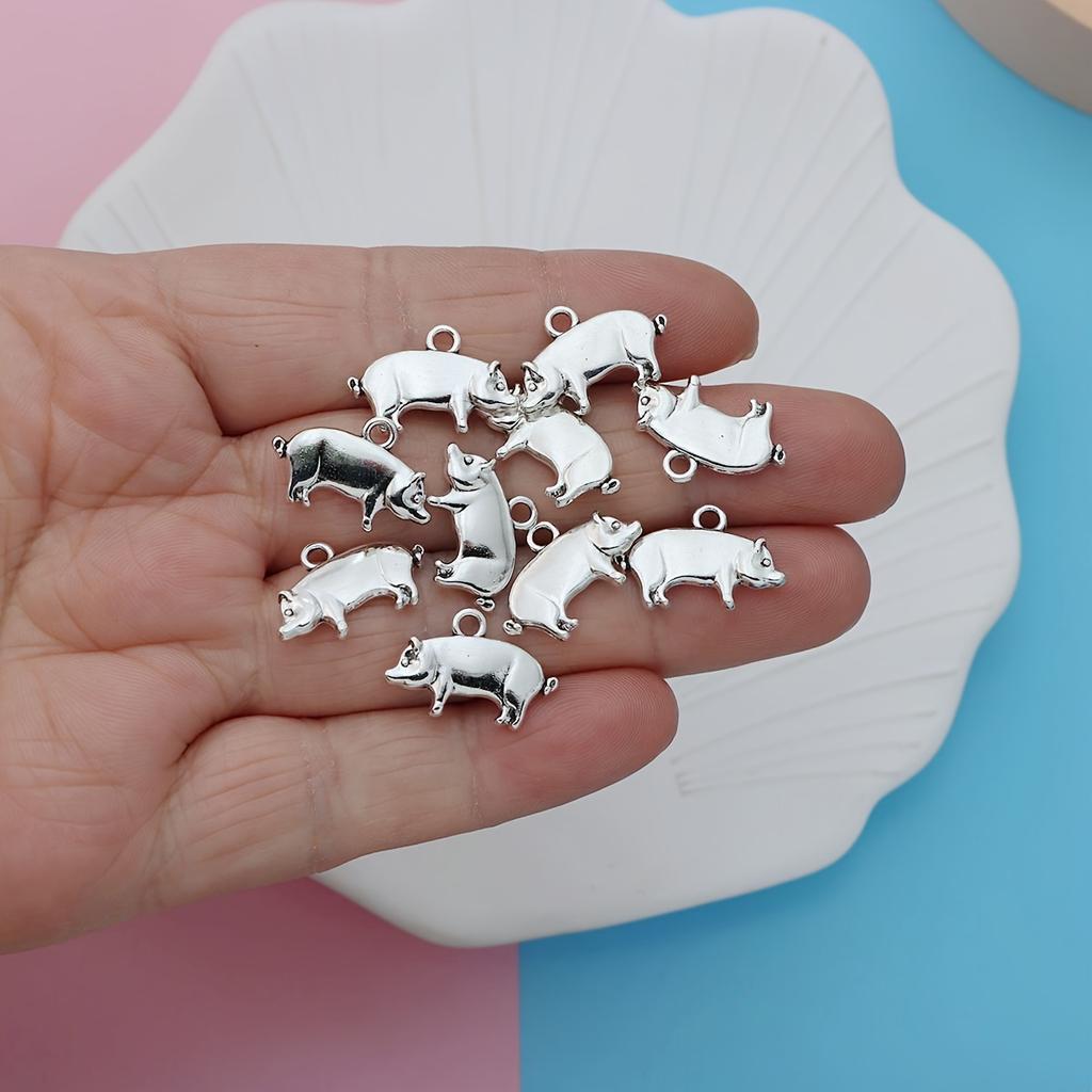Set of 10 Tibetan Pendants Featuring Chubby Pig Designs, Ideal for Creating European Bead Jewelry And DIY Crafts, Measuring 13X1