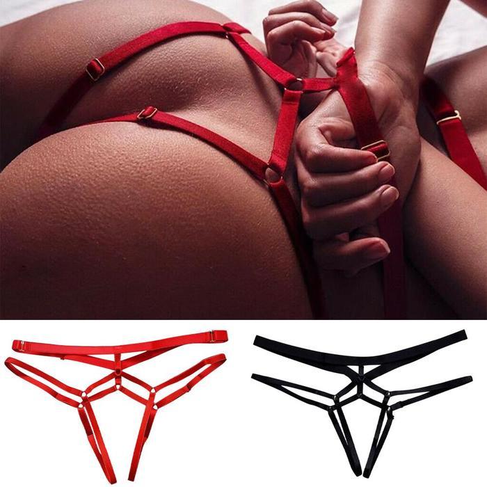 Kvinner Sexy Ensfarge Bandasje Åpent Skritt Undertøy Truser Thong Erotisk Sjarmerende G-thong