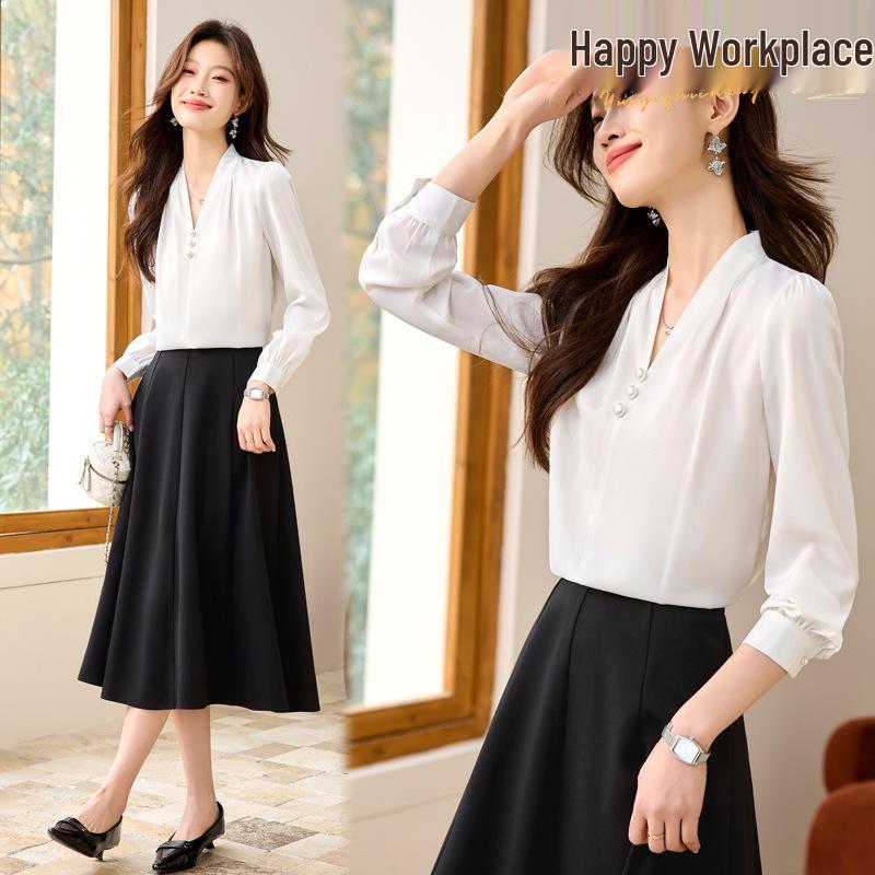 

2025 Women s White Shirt High-End Formal Suit for Spring and Autumn - Perfect for Teacher Interviews and College Students M