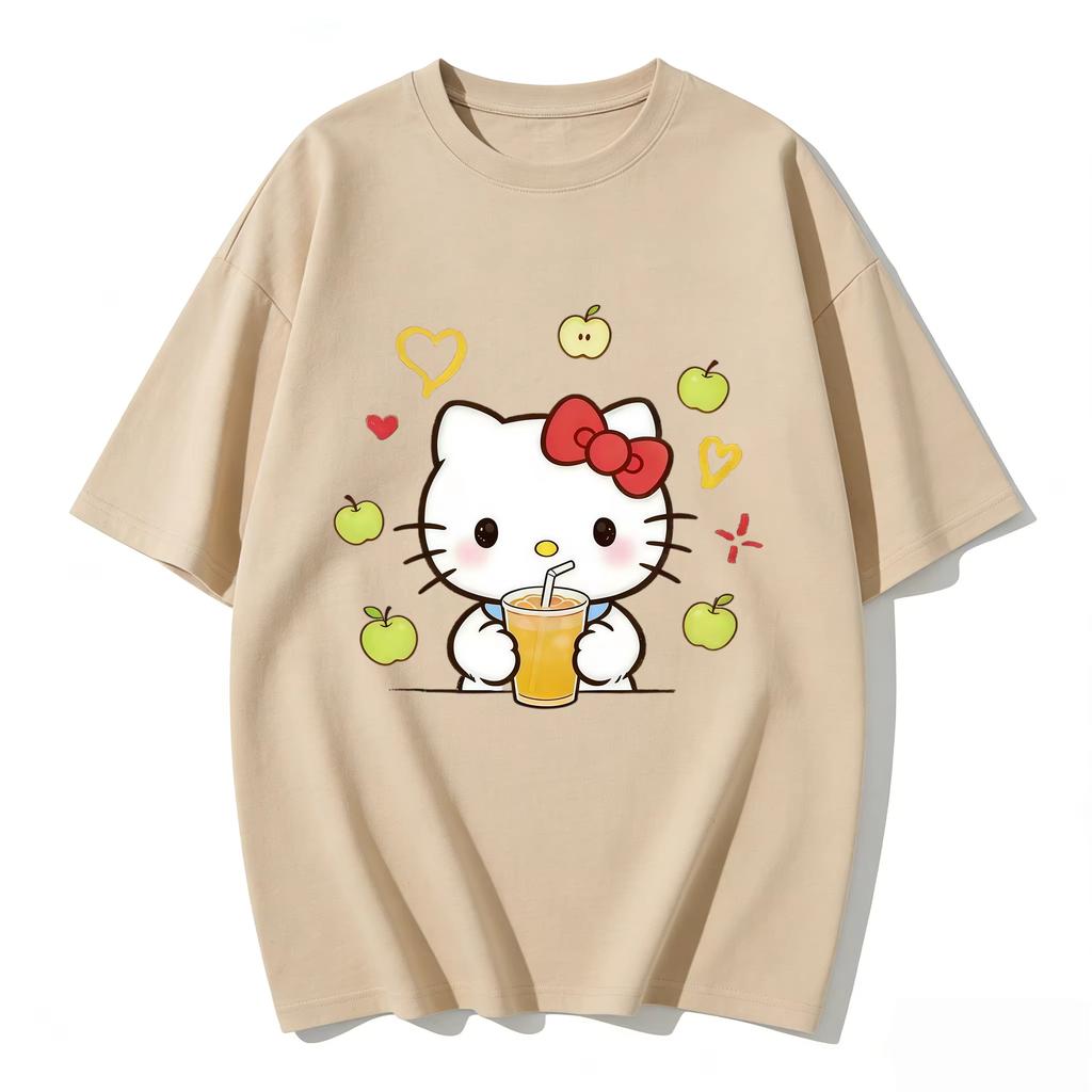 2026 New Summer HelloKitty Cute Graphic Tee Casual Short Sleeve Cotton Top for Women Girls Kawaii Cartoon Print Streetwear