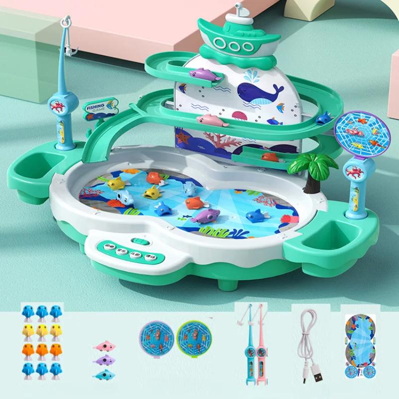 Magnetic Fishing Game Toy Electric Rotating 3-Level Platform With Songs Tang Poetry Playback Educational Gift