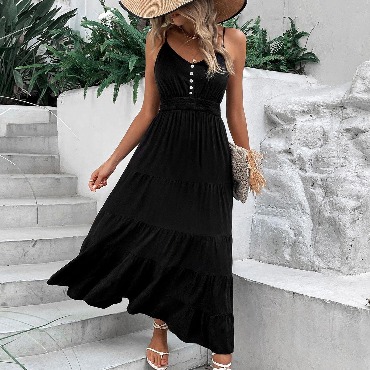 

Summer Sexy Elegant Black Skinny Suspender Dress Long XL чорний
