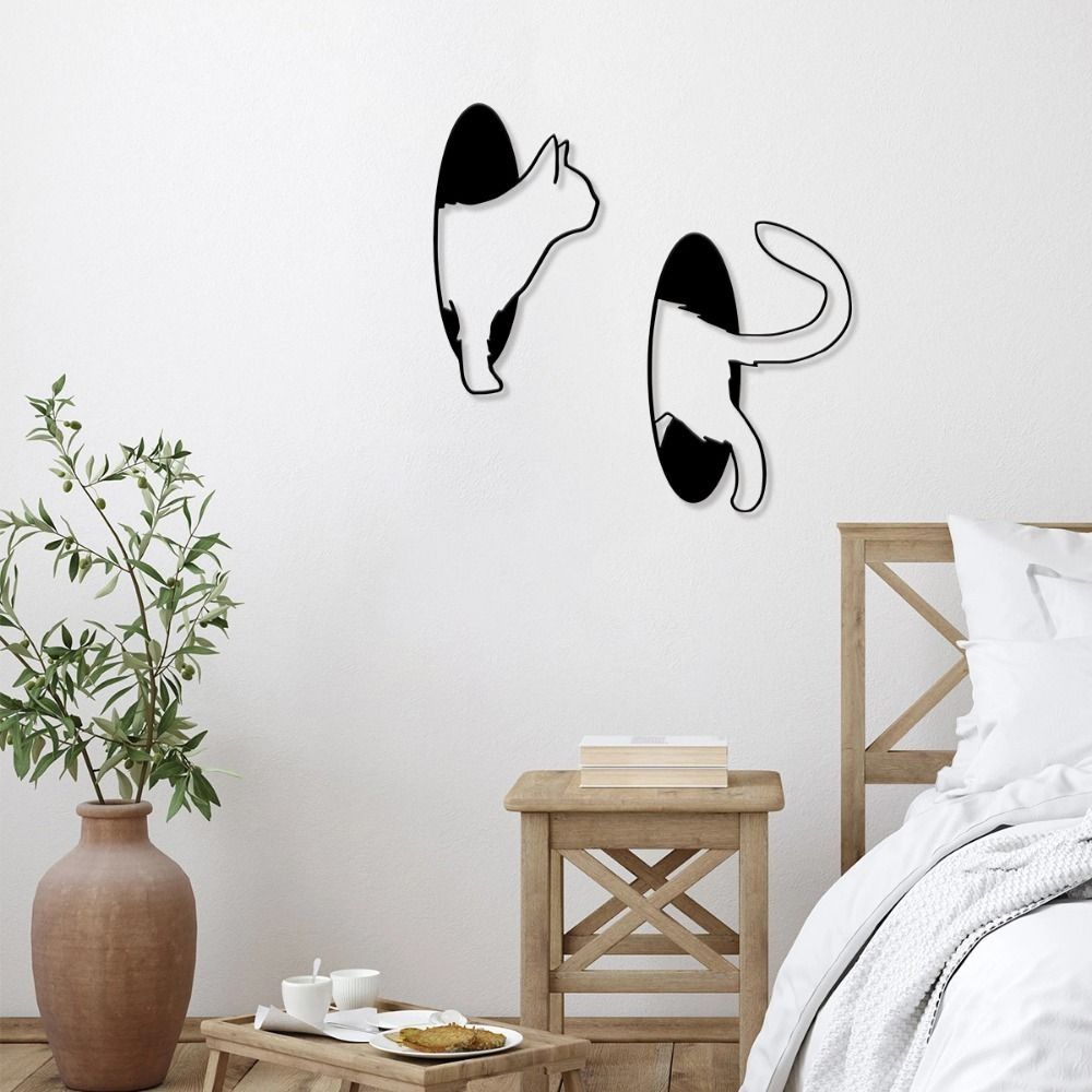 2Pcs/set Iron Art Cat Hanging Pendant Handmade Cat Wall Hanging Ornaments Office