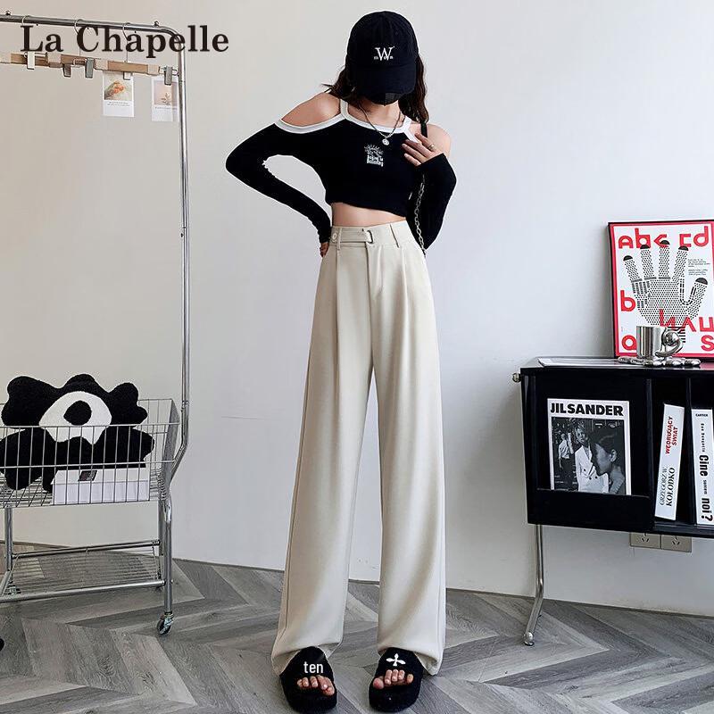 La Chapelle Women s High-Waist Drape Straight-Leg Trousers M