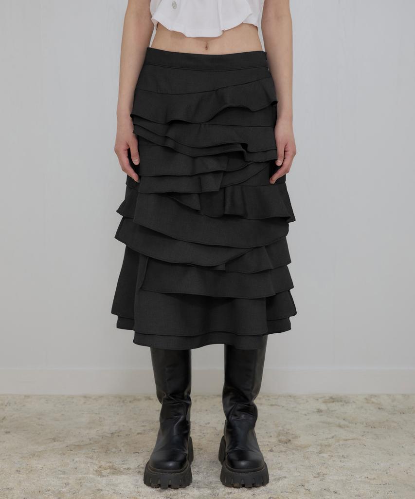 Peulleeoeob Faye Frill Midi Skirt (Fl-246_Black)