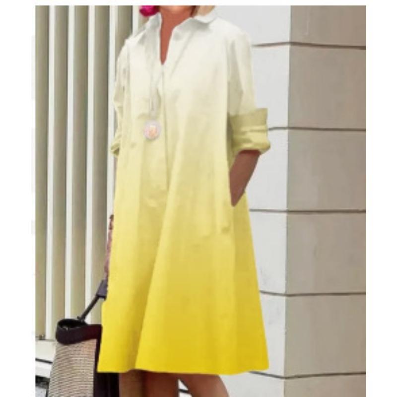 Novos produtos de outono, camisa com gola estampada de bolinhas de temperamento fashion, manga comprida, vestido médio e longo