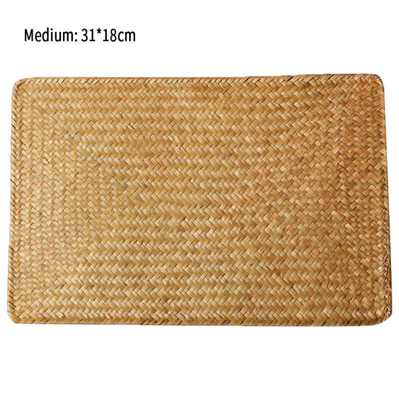 

1pc Handmade Woven Placemat 3 Size For Choose Square Hot Insulation Braided Mat Heat Resistant Anti-Skidding Wicker Woven Mat Yellow