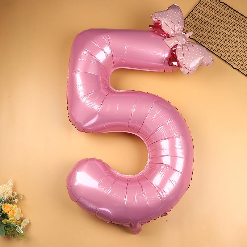 40 Inch Pink Number Balloons 0 9 Princess Birthday Party Decorations Bownot Foil Balloon for Girls