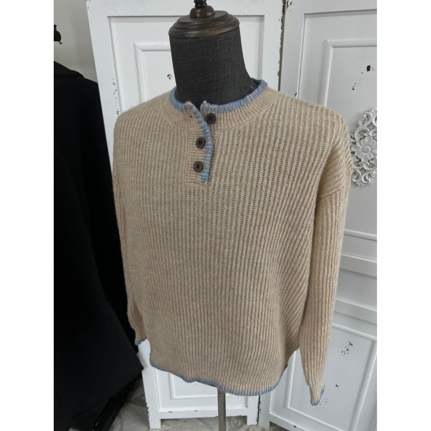 

Autumn Trendy Multi-Button Patchwork Henley Knit Pullover 3XL абрикосовий