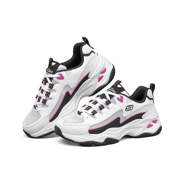 Skechers DLites 4.0 Mesh Pelle Sintetica Sport Comfort Scarpe Lifestyle Basse Sneakers Donna Bianco Nero Rosa 896024-WBK