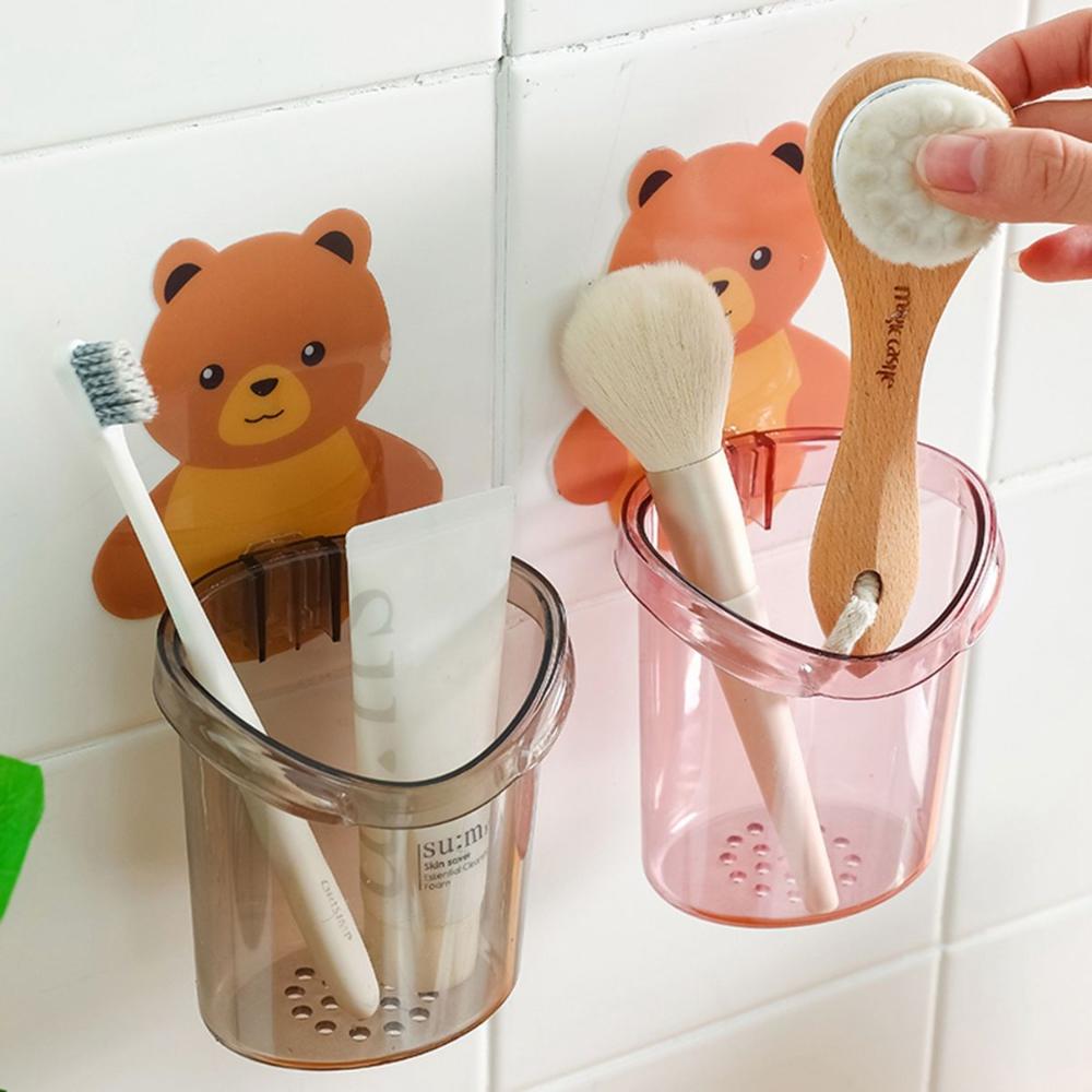Bathroom Cute Bear Shaped Storage Box Cup Organizer Razor Stand Toothbrush Holder Toothpaste Rack