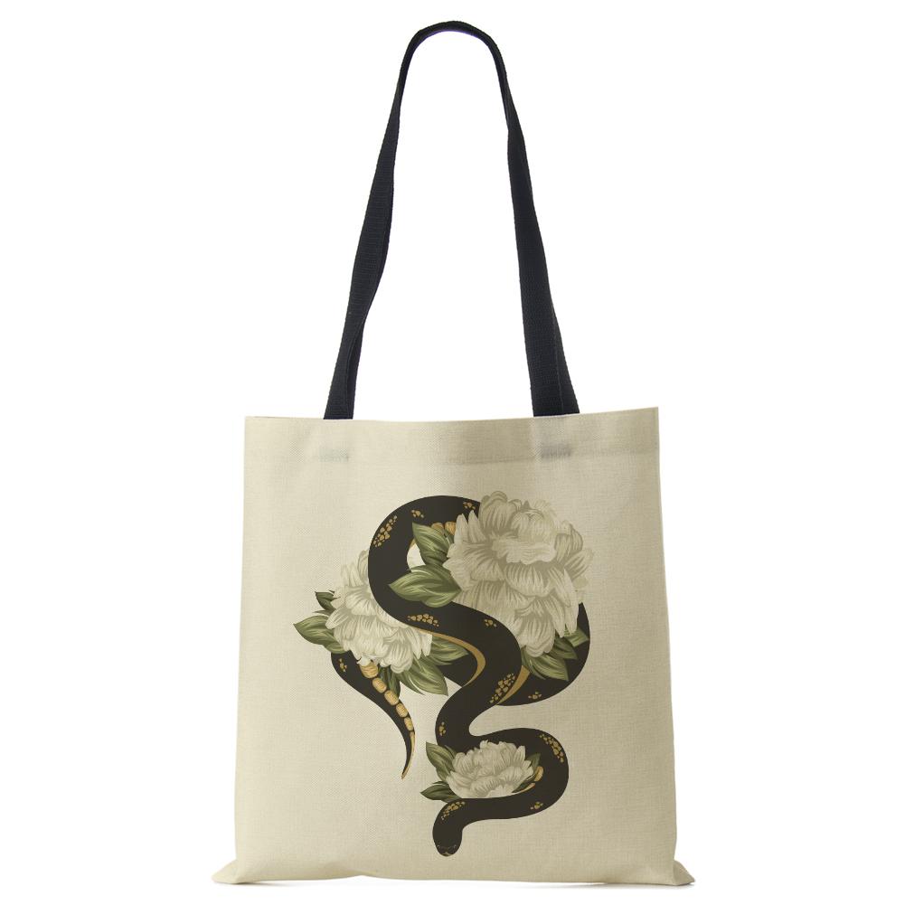 Flower Snake Women Shoulder Bag Letter Printed Reusable Shopper Tote Bag Harajuku Eco Canvas High Capacity Handbag CLE