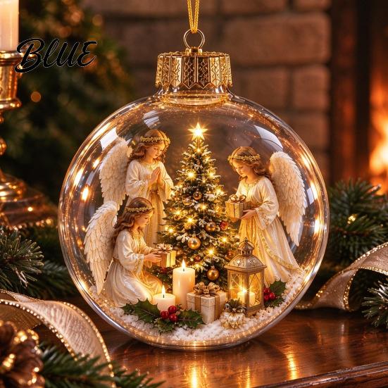 Transparent Christmas Sphere Light Flat 3D with Ball Ornament Gifts Lighted Warm LED Winter Decorative